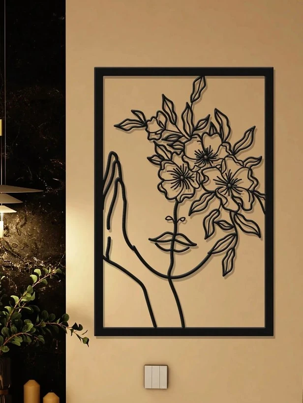 تابلو دکوراتیو فلزی مدرن، کد T192 | تابلو لاین آرت "بانوی گل" | مینیمال_تابلو لیزری