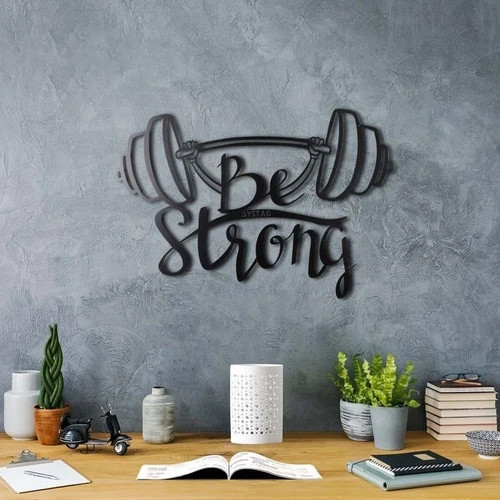 تابلو دکوراتیو فلزی و چوبی مدرن کد T281 | طرح "Be Strong" | مناسب سالن های ورزشی