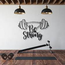 تابلو دکوراتیو فلزی و چوبی مدرن کد T281 | طرح "Be Strong" | مناسب سالن های ورزشی