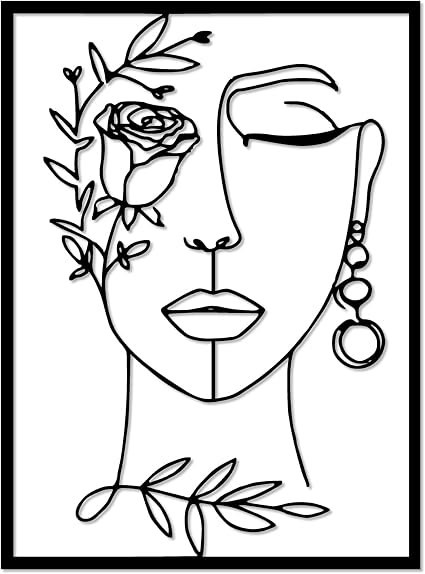 تابلو دکوراتیو فلزی مدرن، کد T138 | طرح مینیمال زن و گل | تابلو لیزری