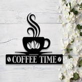 تابلو دکوراتیو فلزی مدرن، کد T145 | تابلو کافیشاپ Coffee Time | مینیمال_دکور دیواری لیزری