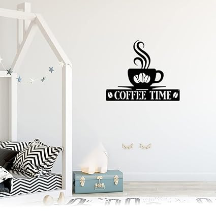 تابلو دکوراتیو فلزی مدرن، کد T145 | تابلو کافیشاپ Coffee Time | مینیمال_دکور دیواری لیزری
