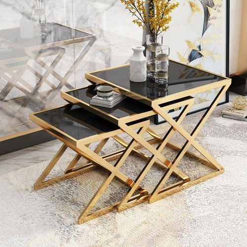 میز عسلی و جلو مبلی مدرن فلزی، ست 3 تایی (رویهMDF) کد M109 | طراحی خاص و زیبا