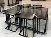 میز عسلی و جلو مبلی مدرن فلزی 5 تکه (رویه شیشه) کد M181 | یک جلومبلی+ 4 تا عسلی