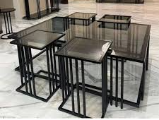 میز عسلی و جلو مبلی مدرن فلزی 5 تکه (رویه شیشه) کد M181 | یک جلومبلی+ 4 تا عسلی