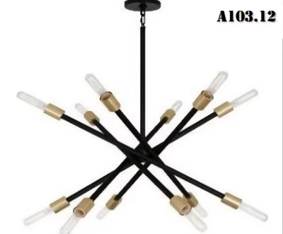 لوستر آویز شاخه ای مدرن فلزی، 12 شعله کد A103 | طراحی مینیمال و شیک