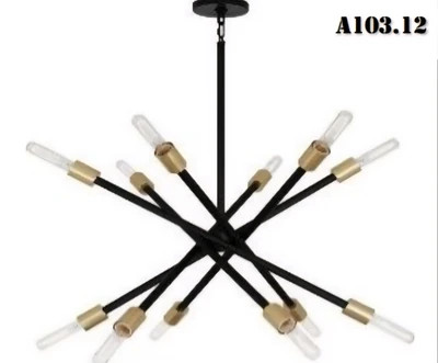 لوستر آویز شاخه ای مدرن فلزی، 12 شعله کد A103 | طراحی مینیمال و شیک